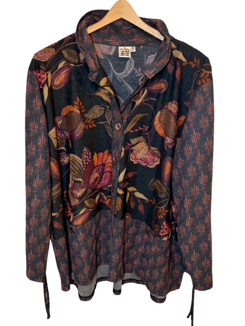 Parsley & Sage Mixed Print Autumnal Floral Boho Lagenlook Button Top Women’s 3X - Picture 3 of 10